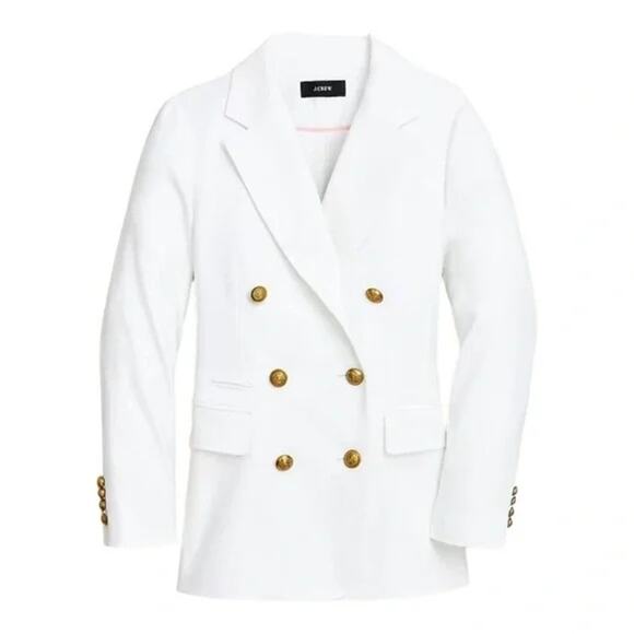 J. CREW Bristol Stretch Linen Double Breasted Blazer White Jacket Size 4 - Picture 2 of 14